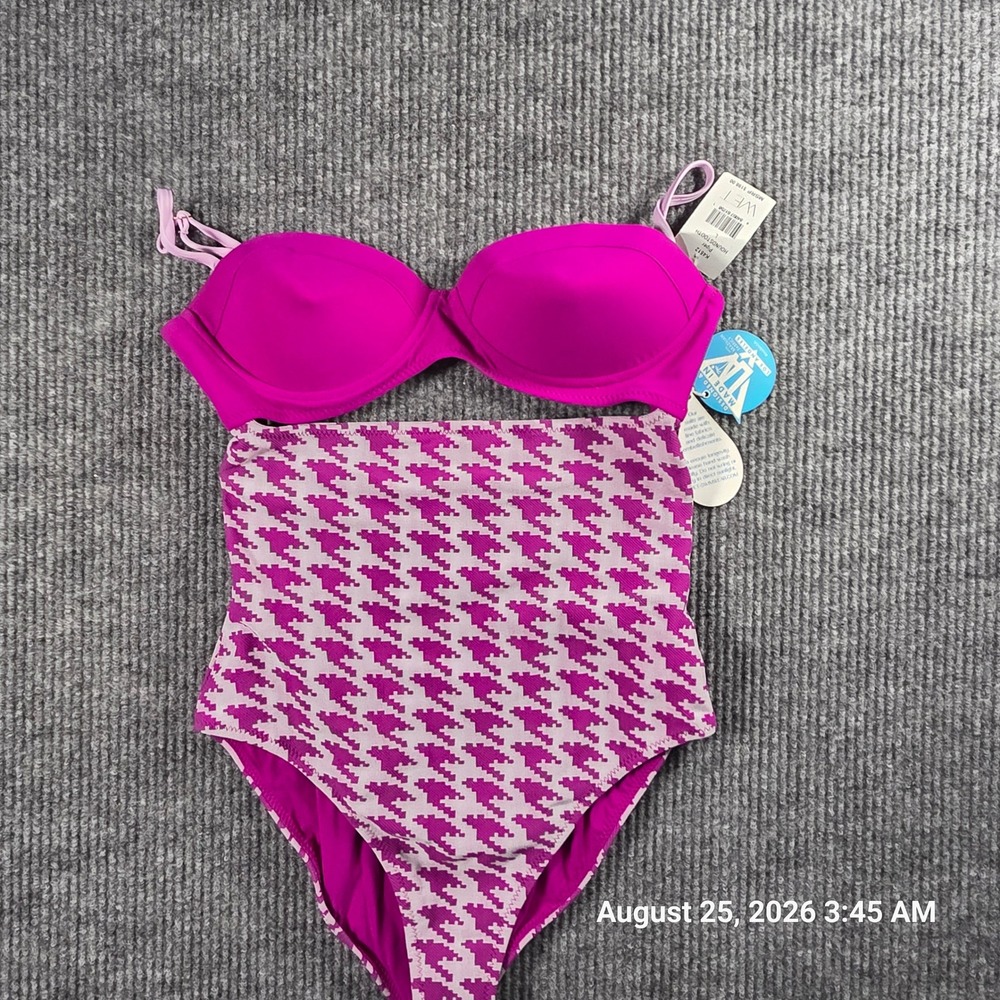 Wet Swimwear Magenta Houndstooth Underwire One Piece Swimsuit K4812 Large NWT